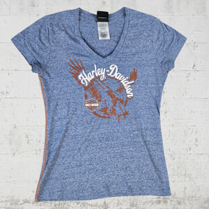 Harley Davidson Blue Eagle V Neck USA Made El Paso Texas T-Shirt Size Medium